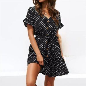 Black Polka Dotted Dress, Mini, Xl